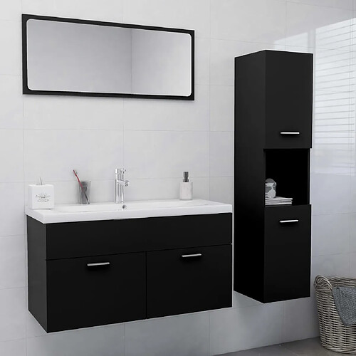 vidaXL Ensemble de meubles de salle de bain Noir Aggloméré