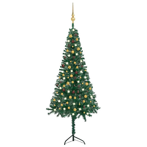 vidaXL Arbre de Noël artificiel d'angle LED et boules Vert 240 cm PVC