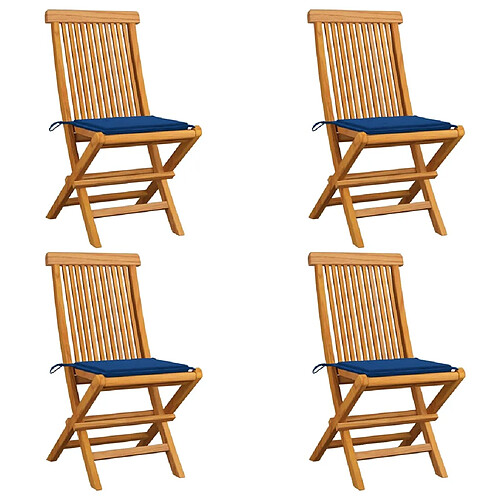 vidaXL Chaises de jardin et coussins bleu royal lot de 4 Bois de teck