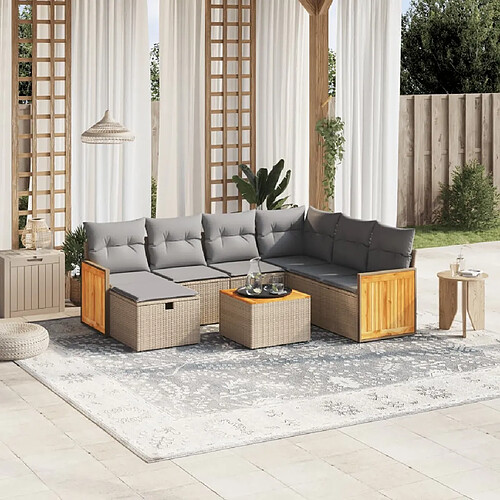 vidaXL Salon de jardin avec coussins 8pcs mélange beige résine tressée