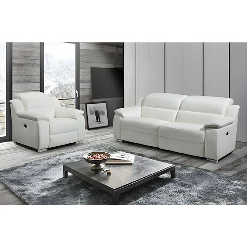 Vente-Unique Canapé 3 places et fauteuil relax électrique en cuir blanc ARENA III