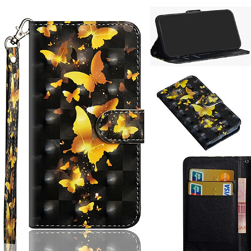 Etui en PU impression de motif de décoration spot lumineux avec support et sangle papillons d'or pour votre OnePlus 8