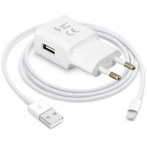 Avizar Chargeur secteur USB 1.5A et Câble Lightning iPhone/iPad Charge rapide - Blanc