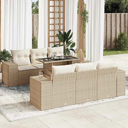 vidaXL Salon de jardin avec coussins 7 pcs beige résine tressée