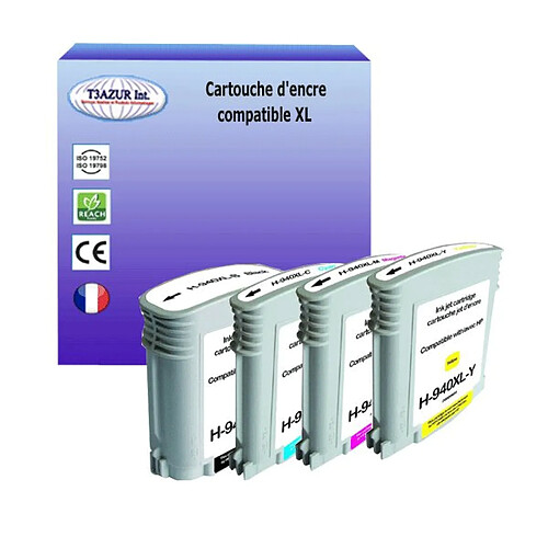 4 Cartouches compatibles avec HP OfficeJet Pro 8500, 8500A, 8500A A909 remplace HP 940XL (Noire+Couleur)- T3AZUR