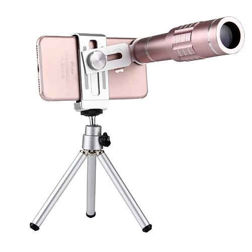 Wewoo Télescope pour iPhone Galaxy Huawei Xiaomi LG HTC et autres Smart Phones Or Rose Universel 18X Loupe Objectif Téléphone Mobile 3 en 1 + Trépied + Clip