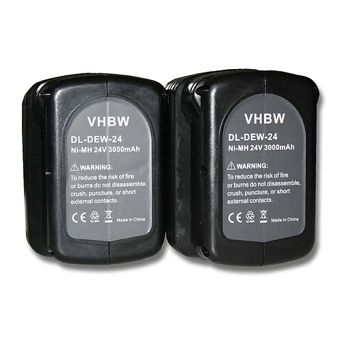 2x Batterie Ni-MH 3000mAh (24V) vhbw pour outils DW004K2H, DW005, DW005K-2, DW005K2C, DW005K2H comme Dewalt DE0240, DE0240-XJ, DE0241, DE0243.