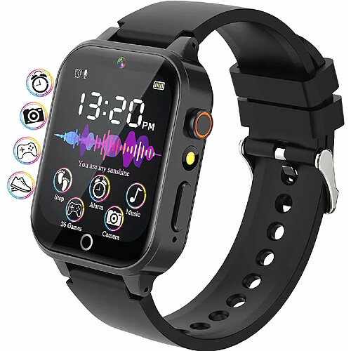 Vendos85 Montre Connectée Enfant Fille Garçon avec 26 Jeux Podomètre noir