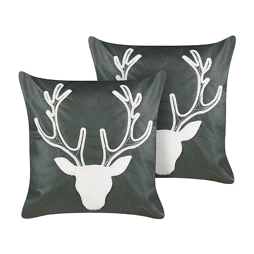 Beliani Lot de 2 coussins BICOCCA Velours 45 x 45 cm Animal Broderie Vert foncé