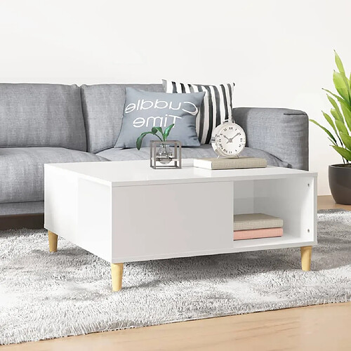 Maison Chic Table basse,Table Console Table d'appoint, Table pour salon blanc brillant 80x80x36,5 cm bois d'ingénierie -MN74392