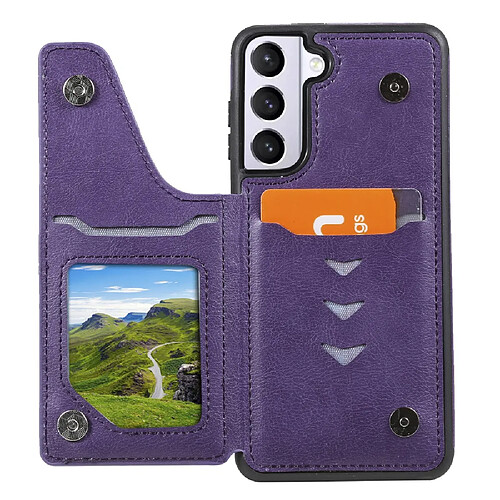 Coque en TPU + PU avec béquille et poche zippée violet pour votre Samsung Galaxy S21 5G