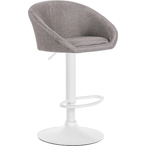 Decoshop26 Tabouret de bar assise pivotante à 360° hauteur réglable en tissu gris clair piètement en métal blanc 10_0004776