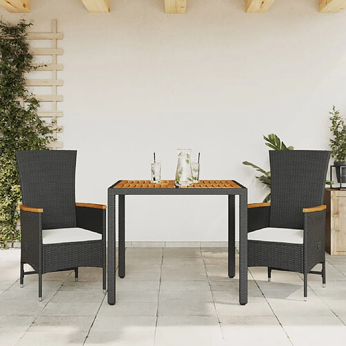 vidaXL Ensemble à manger de jardin avec coussins 3 pcs Noir