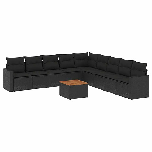 Maison Chic Salon de jardin 10 pcs avec coussins | Ensemble de Table et chaises | Mobilier d'Extérieur noir résine tressée -GKD50397