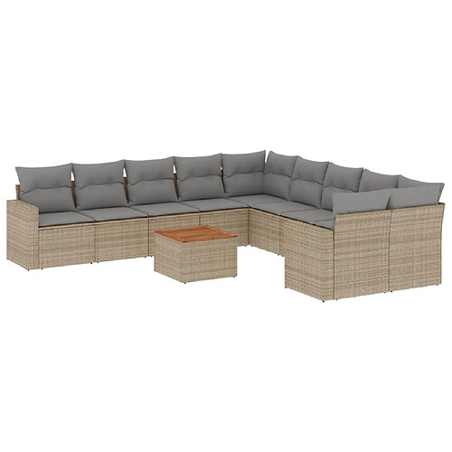 Maison Chic Salon de jardin 11 pcs avec coussins | Ensemble de Table et chaises | Mobilier d'Extérieur beige résine tressée -GKD20514