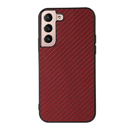 Coque en TPU + PU texture en fibre de carbone rouge pour votre Samsung Galaxy S22 Plus