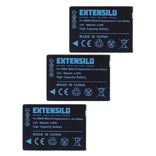 Vhbw EXTENSILO 3x Batteries compatible avec Leica V-Lux 20, 30, 40 appareil photo, reflex numérique (890mAh, 3,6V, Li-ion)