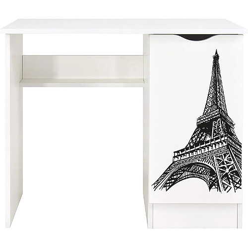 Leomark Bureau blanc avec étagère ROMA - Tour Eiffel