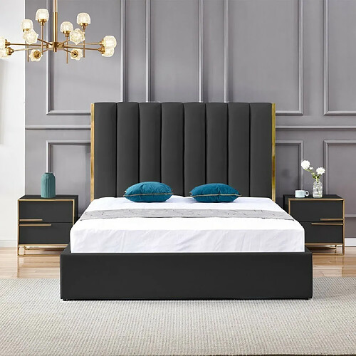 Meubler Design Lit Design Couleur Or Avec Coffre Veneto - Noir - 160x200