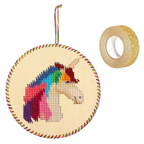 Youdoit Coffret suspension bois à broder Tête de licorne + masking tape doré à paillettes 5 m