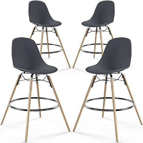 ICONIK INTERIOR Tabourets de Bar - Design Scandinave - Pieds en Bois - Lot de 4 - Skögur Gris foncé