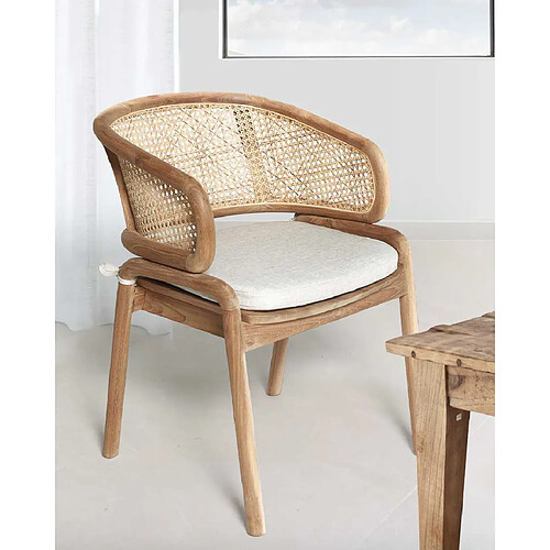 UNIQKA Moon - Chaise en teck massif et cannage rotin