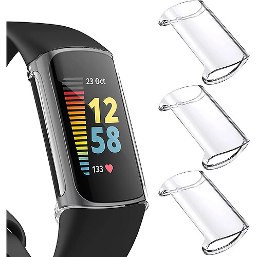 Lot de 3 films de protection d'écran compatibles avec Fitbit Charge 5 (pas pour Charge 4/3), étui de protection en TPU robuste pour pare-chocs plaqué de protection tout autour pour montre intelligente Charge 5