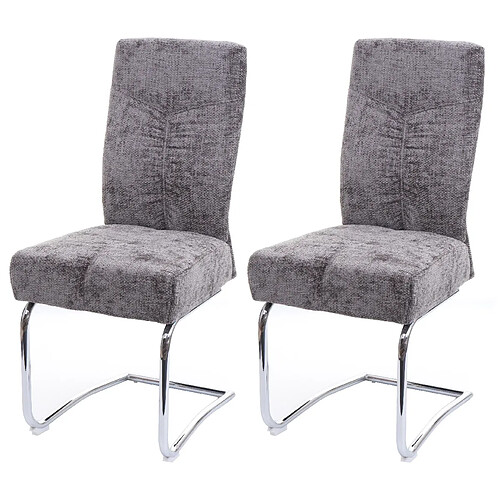 Decoshop26 Lot de 2 chaises de salle à manger en métal et tissu chenille gris foncé cadre arrondi coutures décoratives 04_0007396