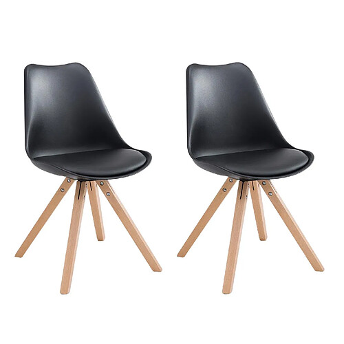 Decoshop26 Lot de 2 chaises de salle à manger scandinave synthétique noir pieds bois CDS10020