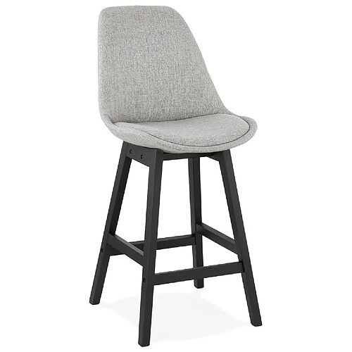 Alterego Tabouret snack mi-hauteur 'TERESA MINI' design en tissu gris et pied en bois noir