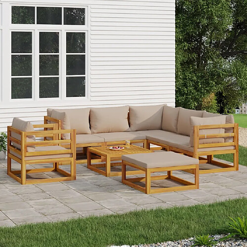 vidaXL Salon de jardin 8 pcs avec coussins taupe bois massif