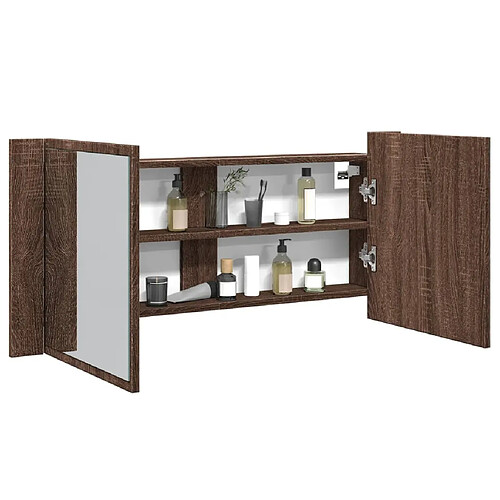 vidaXL Armoire à miroir à LED de bain chêne marron 100x12x45 cm