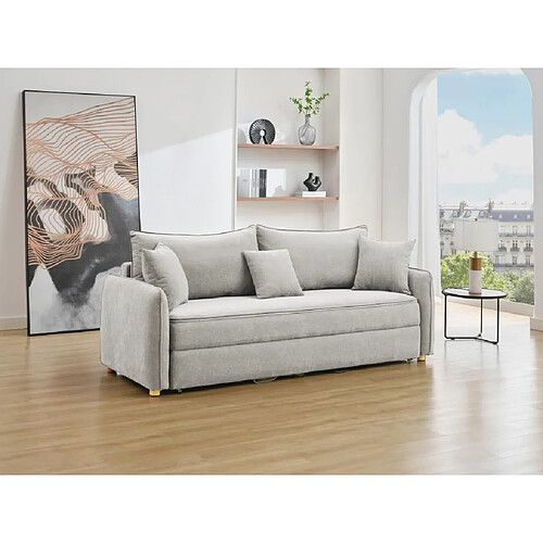 Vente-Unique Canapé 3 places convertible en tissu gris avec assise à mémoire de forme TORNOLO