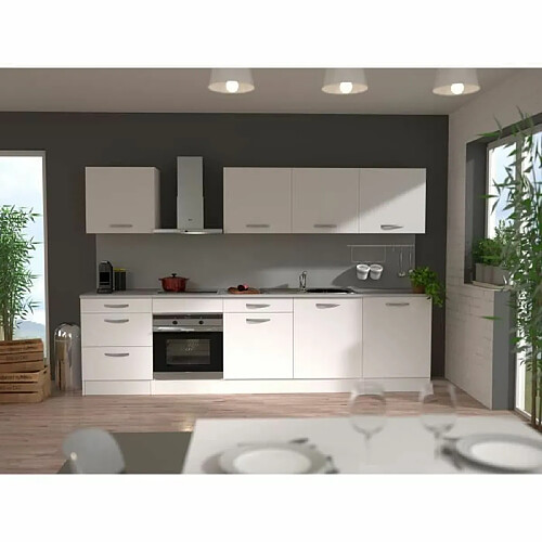 Tbs Cuisine complète OSLO - 300cm - Blanc - Plan de travail inclus