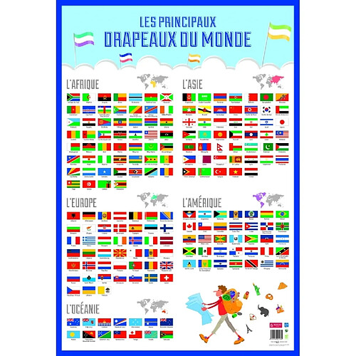 Poster drapeaux du monde effaçable à sec - L 76 x l 52 cm