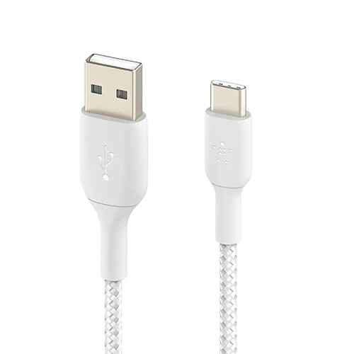 Câble USB vers USB-C 18W Nylon Tressé 15cm Charge et Synchro Belkin blanc