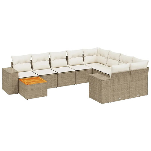 Maison Chic Salon de jardin avec coussins 10 pcs, Ensemble Tables et chaises de jardin, beige résine tressée -GKD654129