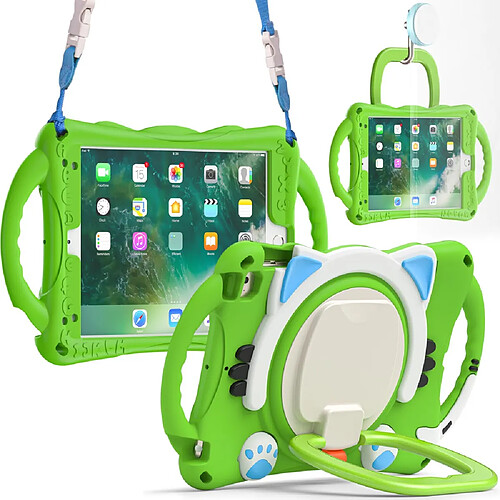 Coque en TPU + silicone avec béquille rotative et bandoulière vert/bleu ciel pour votre Apple iPad Mini/2/3/4/mini (2019) 7.9 pouces