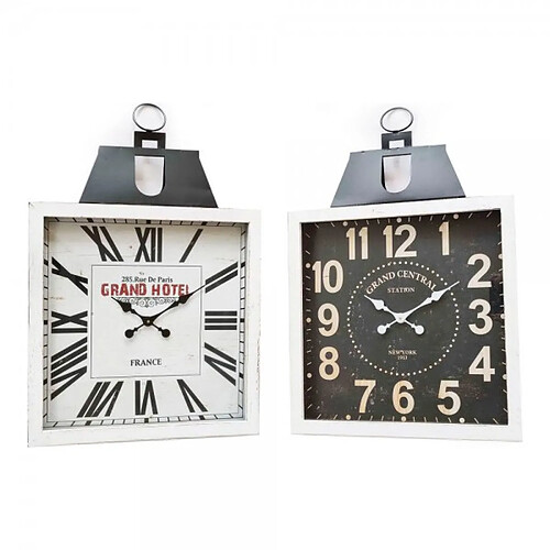 Look & Feel Horloge Murale DKD Home Decor Noir Blanc Fer Bois MDF (60 x 6 x 89 cm) (2 pcs)