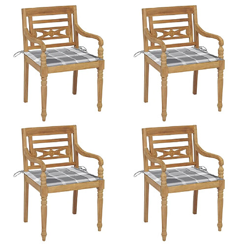 vidaXL Chaises Batavia avec coussins lot de 4 Bois de teck solide