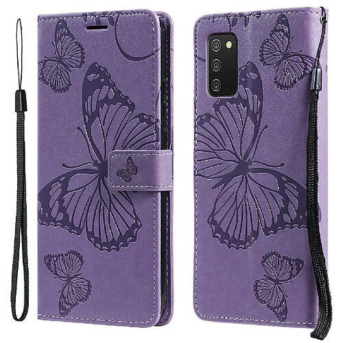 Etui en PU + TPU fermoir magnétique motif papillon avec support violet pour votre Samsung Galaxy A02s (166.5x75.9x9.2mm)