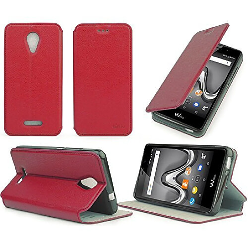 Etui Wiko Jerry 2 rouge luxe Ultra Slim Style Cuir avec stand - Housse Folio Flip Cover coque de protection Wiko Jerry2 smartphone 2017 / 2018 - Accessoires pochette XEPTIO case