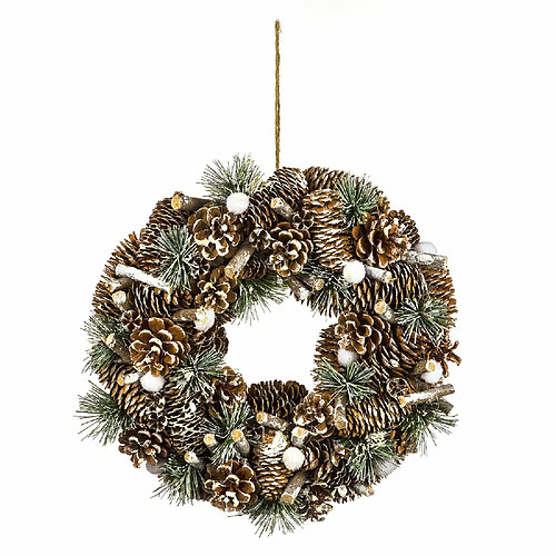 JJA Couronne de noël pailletée à suspendre en bois et polystyrène - Diamètre 34 cm - Vert et Marron