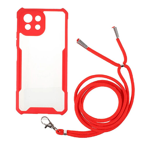 Coque en TPU + acrylique, antichoc ultra claire avec sangle rouge pour votre Xiaomi Mi 11 Lite 4G/5G