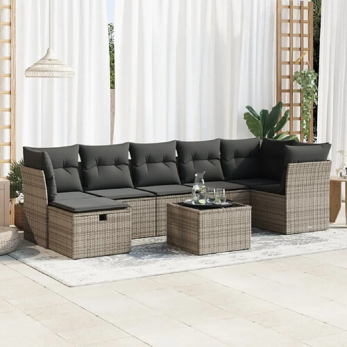 vidaXL Salon de jardin 8 pcs avec coussins gris résine tressée