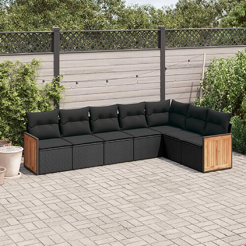 vidaXL Salon de jardin 7 pcs avec coussins noir résine tressée