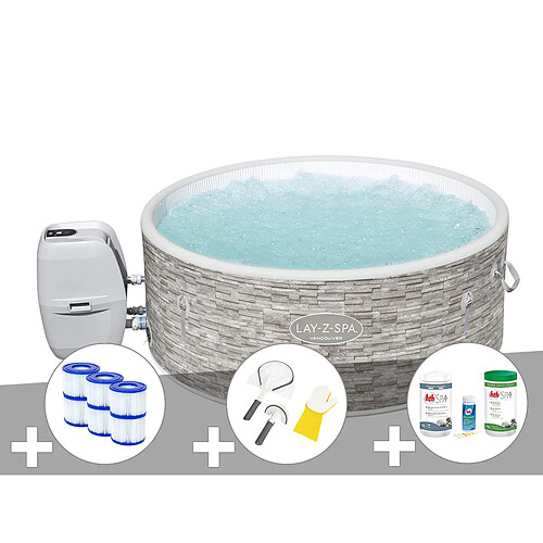 Kit spa gonflable Bestway Lay-Z-Spa Vancouver rond Airjet Plus 3/5 places + 6 filtres + Kit traitement brome + Kit de nettoyage