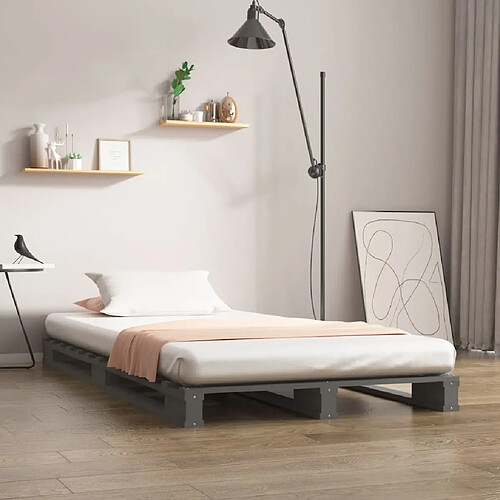 vidaXL Lit de palette sans matelas gris bois massif