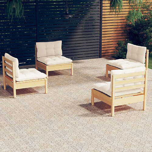 vidaXL Salon de jardin 4 pcs avec coussins crème Bois de pin