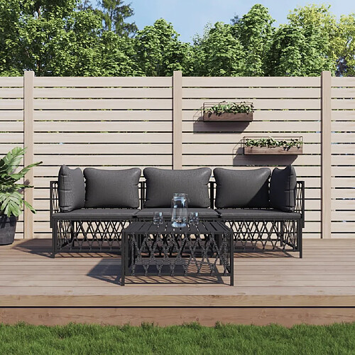 vidaXL Salon de jardin avec coussins 4 pcs anthracite acier